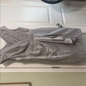 Silver sheath dress with ruched wrap style for cocktail